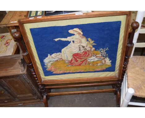 Tapestry fire screen on barley twist supports