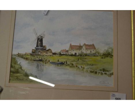 Broadland scene by K Coleman?, framed and glazed