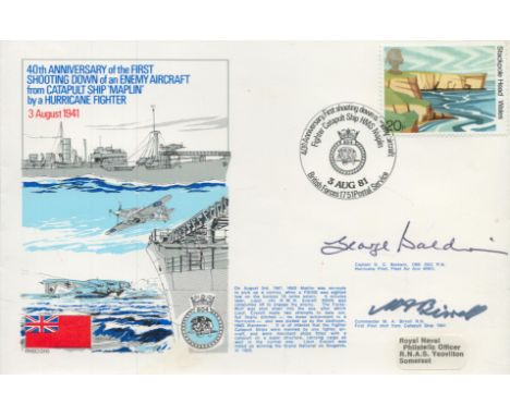 Rare Battle of Britain pilot Cdre M Birrell and ace George Baldwin DSC signed 1981 official Navy cover comm, shooting down of