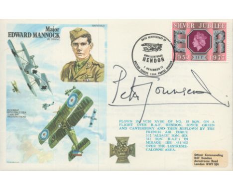 WW2 fighter ace Peter Townsend signed Edward Mannock VC historic aviators cove. Townsend was Equerry to King George VI 1944-1