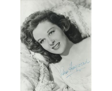 Susan Hayward actress signed lovely young vintage 10 x 8 inch b/w portrait photo. Some tape marks to reverse. By the late 194
