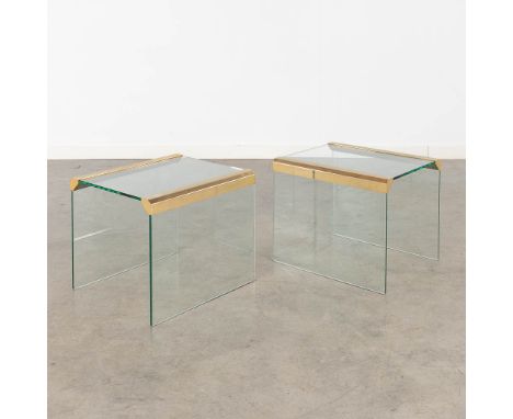 Gigi RADICE &amp; Pierangelo GALLOTTI (XX) 'Pair of side tables' glass and metal.&nbsp;(L:36 x W:40 x H:34 cm)