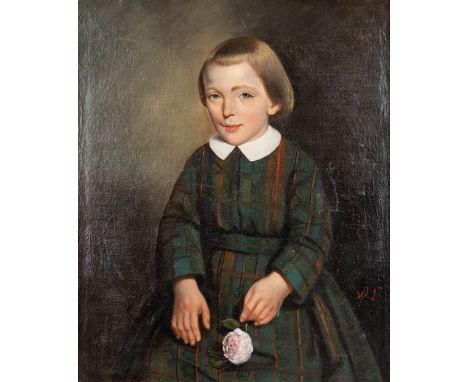 Portrait of a young woman, a painting oil on canvas. 18th century.&nbsp;Monogrammed W. L.&nbsp;The canvas has damage in the m