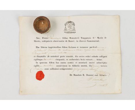 A sealed Theca with relic: Ex ossibus of S. Guirini M.The theca has a relic for S. Guirini M.The theca will be delivered with