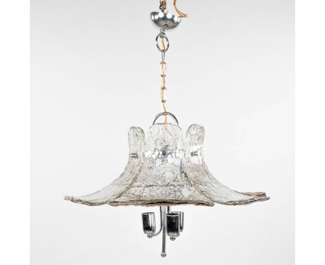 A suspension lamp, glass and chromed metal, in the style of Carlo Nason.&nbsp;(D:55 cm)