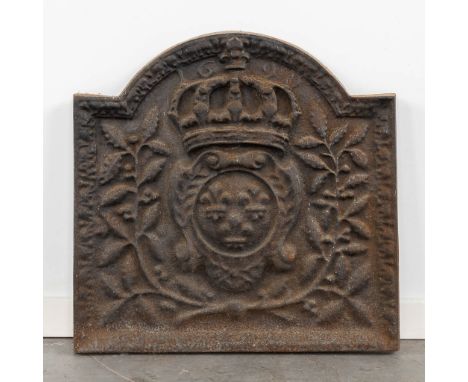 An antique Fireplace Fireback, cast-iron, dated 1690.Finished with 3 'Flleur de Lis' and a crown, for the House of Bourbon. M