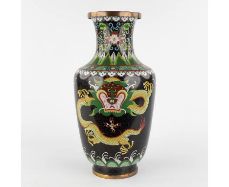 A vase with dragon decor, Cloisonné enamel. The first half of the 20th century.&nbsp;(H:49 x D:23 cm)