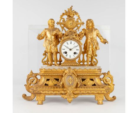 A mantle clock, spelter and onyx, the first half of the 20th century.&nbsp;Half-hour strike.&nbsp;The clock has some damage t
