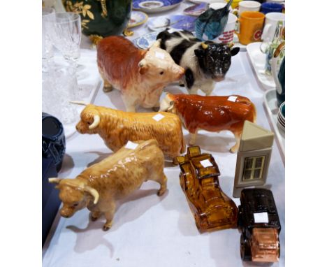 A Melba black and white bull; a selection of other similar; 4 Avon after shave bottles