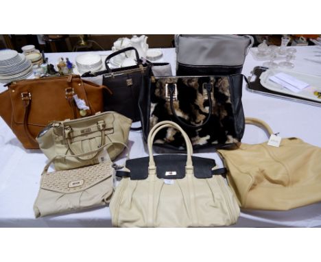 An &amp; Other Stories large grey/black bag, with tag; a River Island dark brown bag, with tag, and a black/animal print bag;