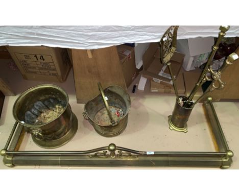 A brass fender, coal bucket etc
