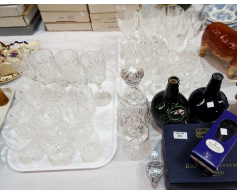 A selection of sets of cut glasses; a decanter