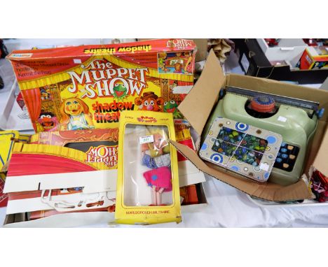 The Muppet Show Shadow Theatre by Palitoy, boxed; a Junior Pelham puppet, boxed; a selection of marbles; a tinplate typewrite
