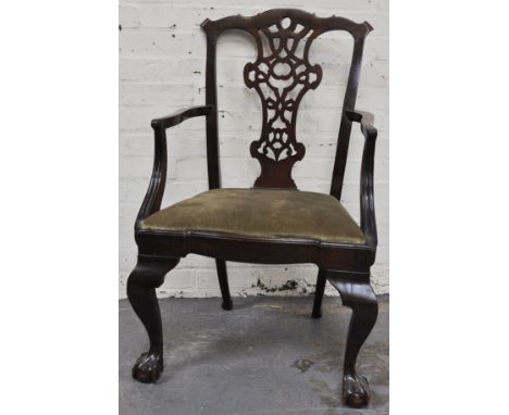A mahogany elbow chair, Chippendale design, 56cm.