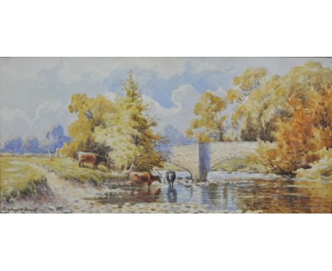Sydney M Broad, Bridge over a stream, 17x36cm.