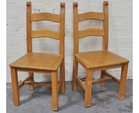A set of 6 beech ladder back dining chairs, hight, 101cm.
