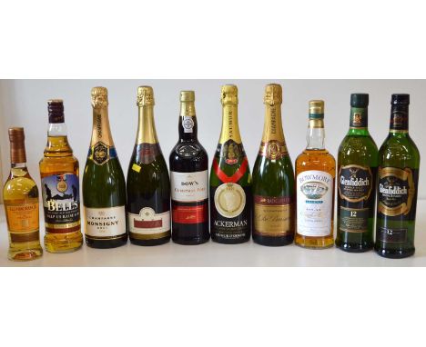 10 bottles Mixed Lot  10 bottles Mixed Lot incorporating Champagne, Sparkling Wine, Port, Whisky and Malt Whisky comprising :