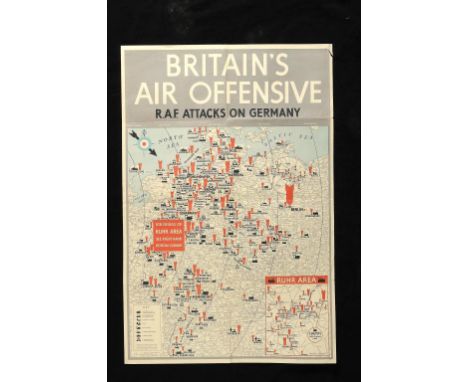 WORLD WAR TWO BRITISH HOME FRONT BRITAIN'S AIR OFFENSIVE R.A.F. ATTACKS ON GERMANY lithograph poster by J Weiner Ltd, London 