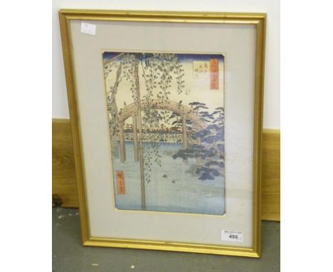 A JAPANESE PRINT OF THE KAMEIDO SHRINE AFTER HIROSHIGE I, PRINTED LATER AND ANOTHER PRINT