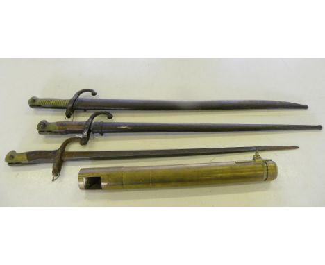 THREE BAYONETS, TWO WITH SCABBARD AND A BRASS PERISCOPE