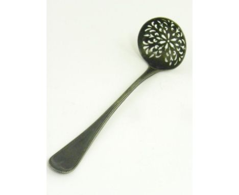 A SCOTTISH WILLIAM IV SILVER SAUCE LADLE, BEADED OLD ENGLISH PATTERN, LATER PIERCED AS A SUGAR SIFTER, GLASGOW 1832, 1OZS