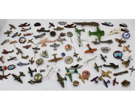 A large assortment of pin badges mainly relating to aviation comprising of white metal Fliegerschule Berlin-Staaken badge, 25