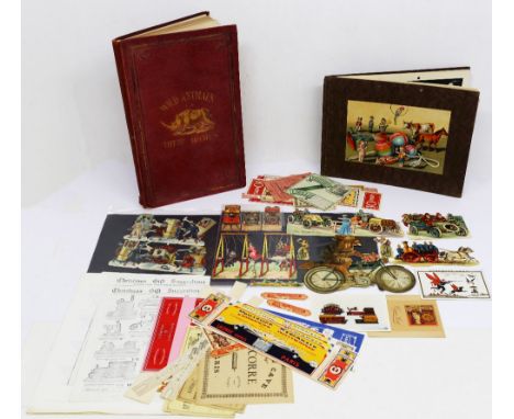 A circa 1900 catalogue of "Celluloid Toys", illustrated with colour plates, together with a small quantity of Victorian die-c