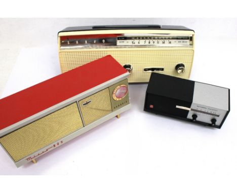 Vintage radios comprising Sanyo model 6L-08, Grundig Micro-Boy, National Panasonic model R-8. 3 items.