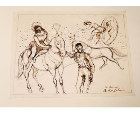 Morris Kestelman RA (British, 1905-1988) The Ring Master ink sketch, 19 x 24cm  signed and dedicated to Patrick lower right  