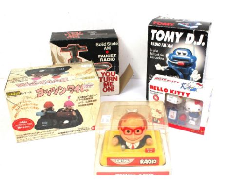 Vintage radios comprising Tomy DJ No5420 in original box, Chinese made drumming radio alarm clock in original box, Harper 'Ta