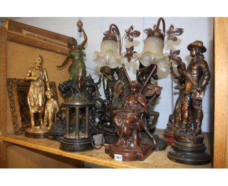 Quantity of spelter and resin figures