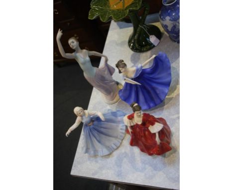 Three Royal Doulton figures and a Nao