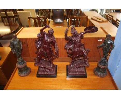 Two pairs of spelter figures