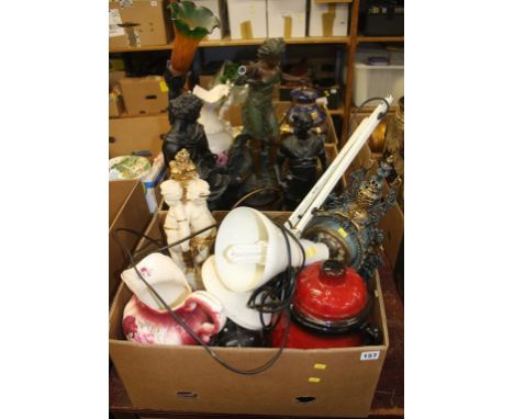 Three boxes of assorted spelter figures etc.