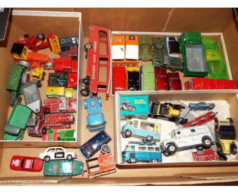 A collection of mid 20th century playworn diecast model motor vehicles, predominantly Corgi, Dinky / Meccano to include Aveli