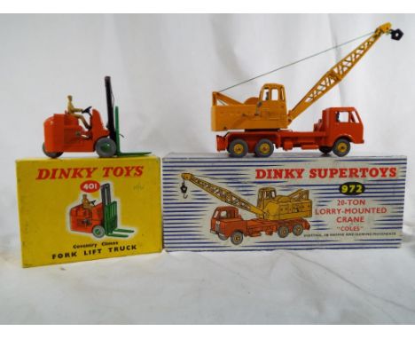 Dinky Toys - a 20-ton lorry-mounted Coles crane # 972, yellow and orange body and crane, yellow hubs, grey tyres with Coles t