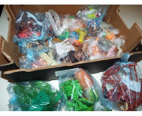 A box containing an assortment of approximately 150 plastic and other vintage toys to includeBarbie accessories, Mattel dieca