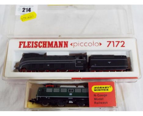 Model railways - two N gauge model locomotives comprising Fleischmann Piccolo 4-6-2 with tender # 7172 and Hornby Minitrix di