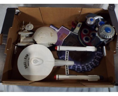 Star Trek - two USS Enterprise models and a desk with light-up tube