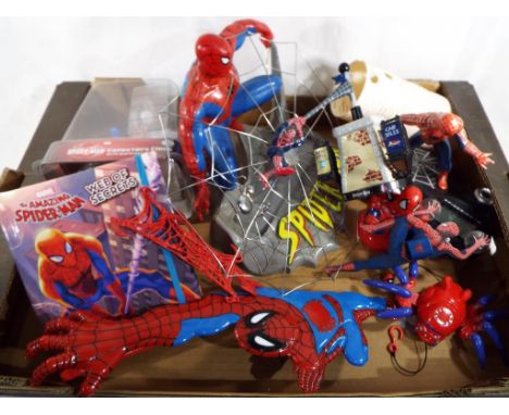 Spider-Man - a collection of Spider-Man action collectables to include a collectors clock with light sealed in blister pack, 