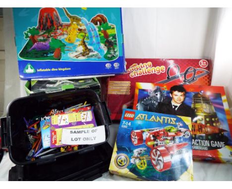 A good mixed lot to include a Play On Xbox steering racing column, a Lego set No. 8060, Bratz stylin Dance Mat, Dr Who board 