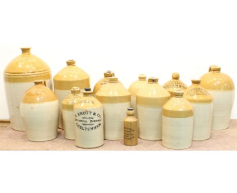 Fourteen late 19th and early 20th century jars and flagons (some with damage) to include: 'Dobell Mot &amp; Co., Gloucester (