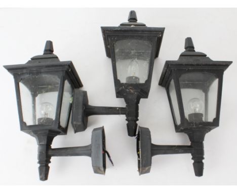 Three cast metal outside house lantern lights by Elstead Lighting Ltd. - 38cm. high, in good, used condition.