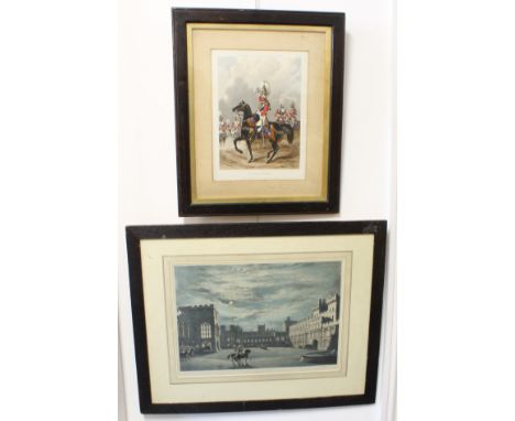 Two mid-19th century Life Guards hand-coloured engravings:  1. After Joseph Nash  'The Quadrangle, Looking East. (Moonlight)'