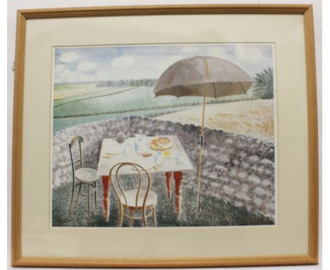 after Eric Ravilious (British, 1903-1942) - 'Tea at Furlongs', coloured print,&nbsp; 14 x 17&frac14;in. (35.5 x 43.8cm.), in 