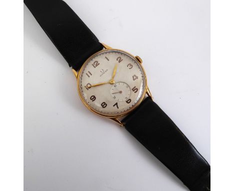 A mid-1940s 18ct gold cased Omega gents manual wind wrist watch - the 35mm Swiss marked snap-front case marked '18K 750', no.