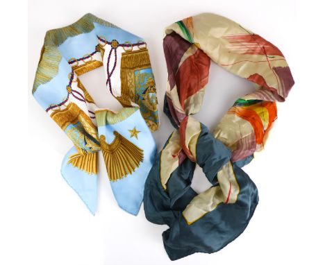 An Herm&egrave;s of Paris silk scarf - decorated with red and navy blue cord and tassels, pennants and epaulettes in shades o