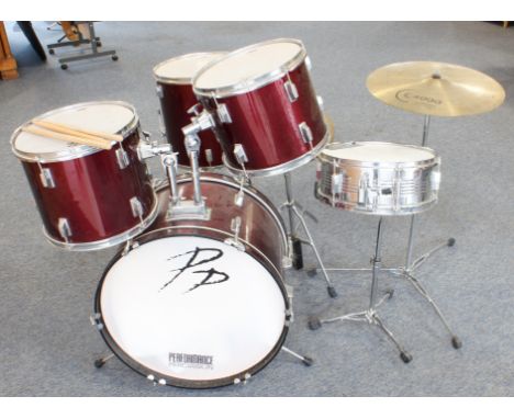 A Performance Percussion drum kit to include bass drum, snare drums, timpani cymbals and a Canadian hi-hat top by Camber Drum