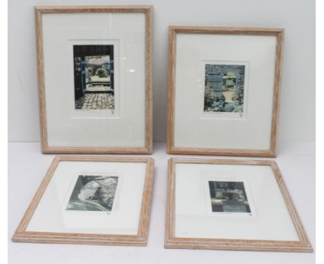 ANTHONY R DAWSON RE (British, 20th century): a limed-oak framed and glazed set of four limited edition (80) hand-coloured etc