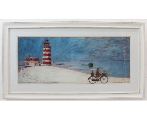 '...The Hat Thief'  A white painted framed and glazed colour print (35 x 85 cm).